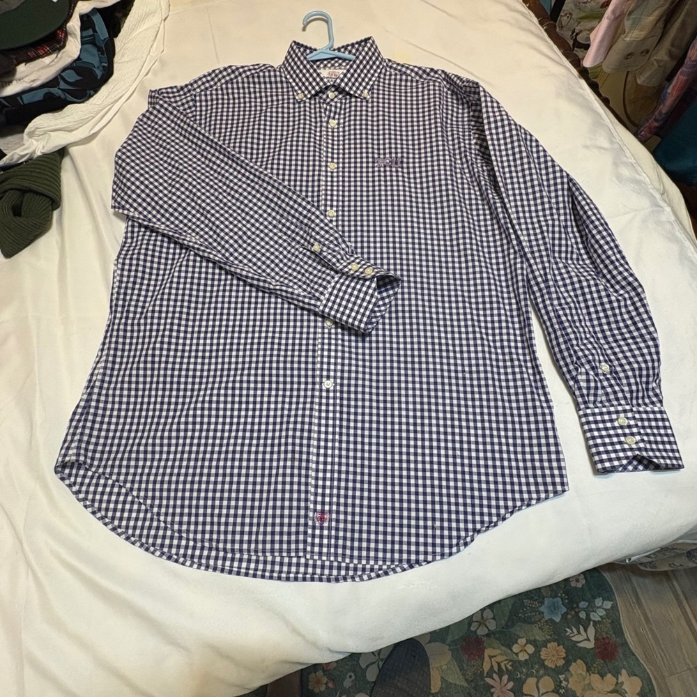 Thomas Dean Collegiate TCU Horned Frogs Gingham Button Down Shirt Mens XL Navy